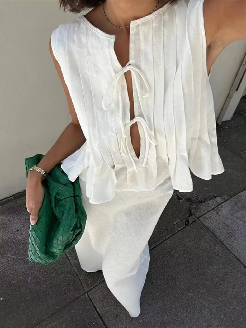 Liber Summer Women's Beach Strap Round Neck Sleeveless Two-Piece Suit