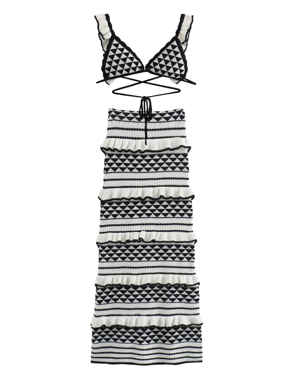 Liber Summer Women's Beach Ruffle Sleeveless Two-Piece Set
