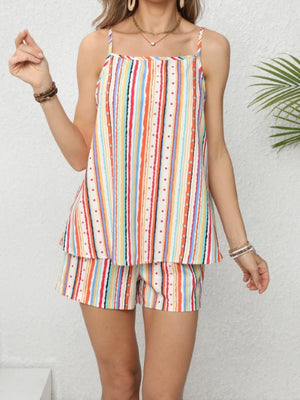 Liber Summer Women's Pastoral Print Square Neck Sleeveless Two-piece Sets