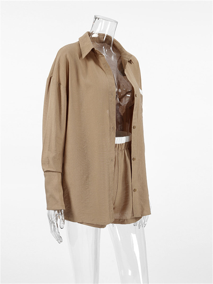 Liber Fall Women's Solid Color Two-Piece Set