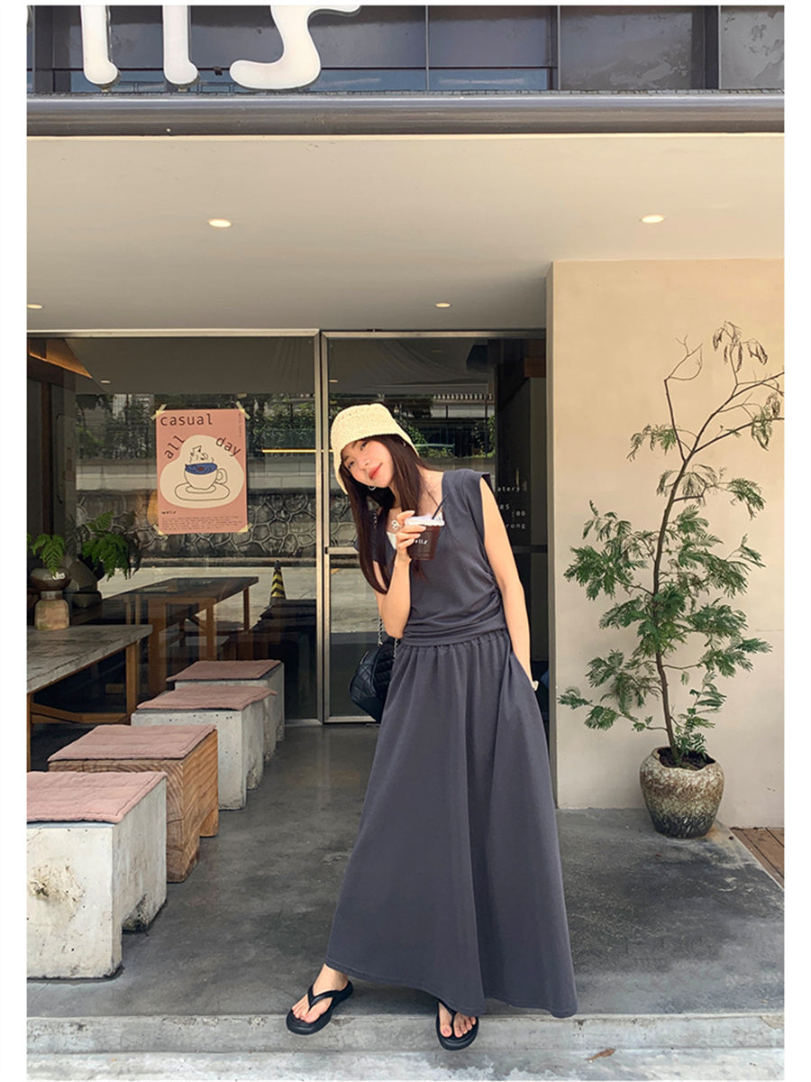 Liber Summer Women's Solid Color Two-Piece Set