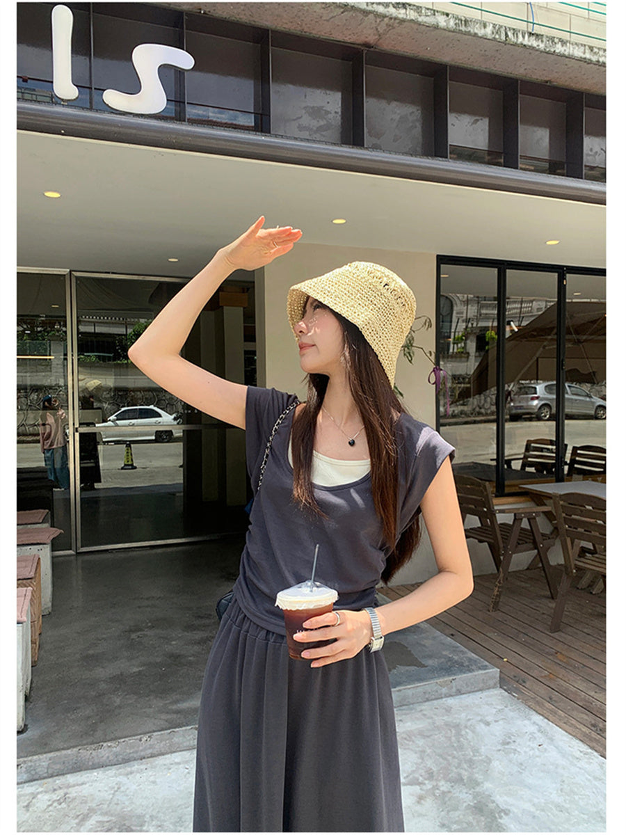 Liber Summer Women's Solid Color Two-Piece Set