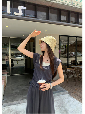 Liber Summer Women's Solid Color Two-Piece Set