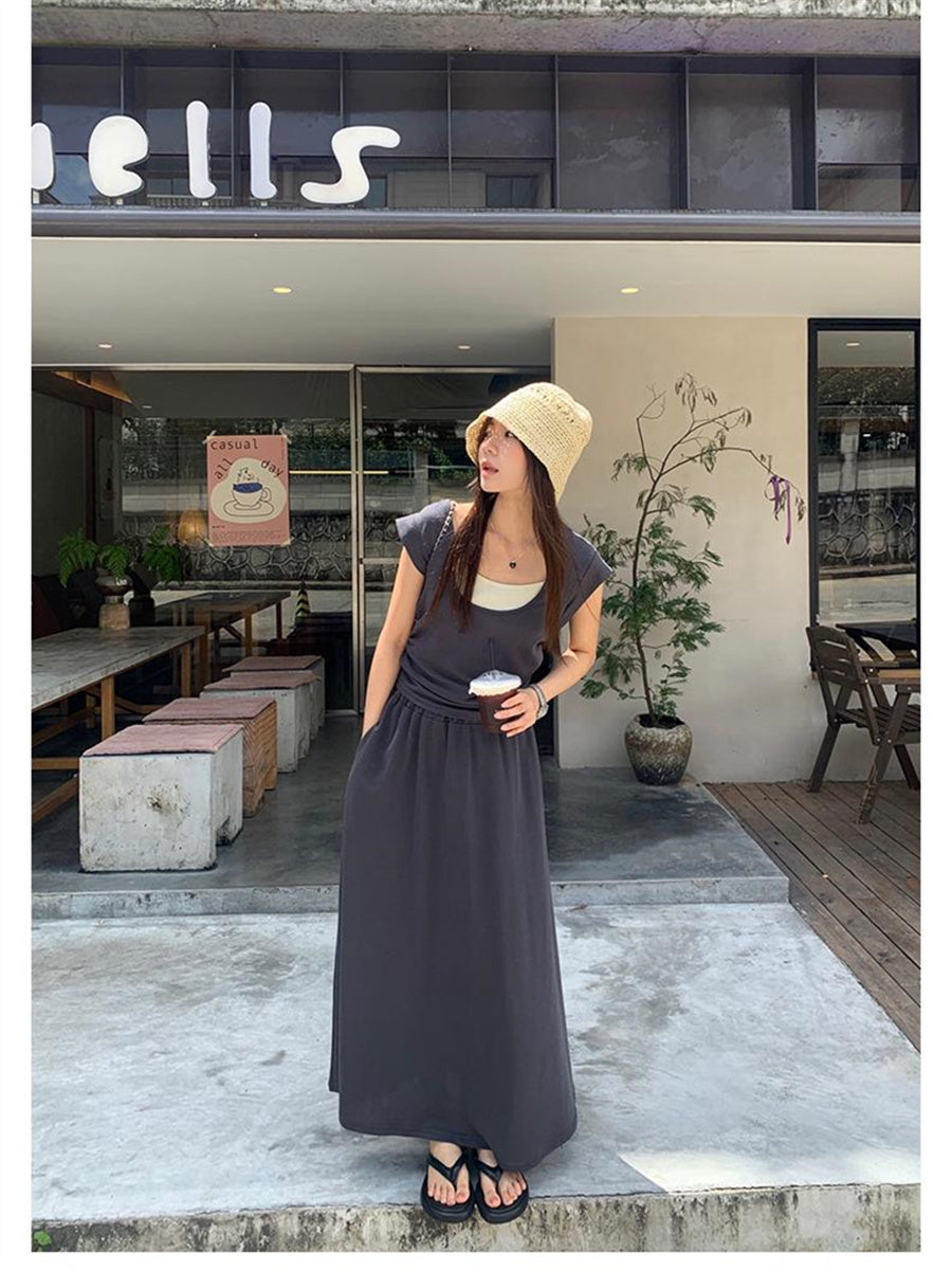 Liber Summer Women's Solid Color Two-Piece Set