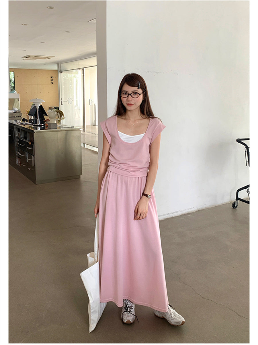 Liber Summer Women's Solid Color Two-Piece Set
