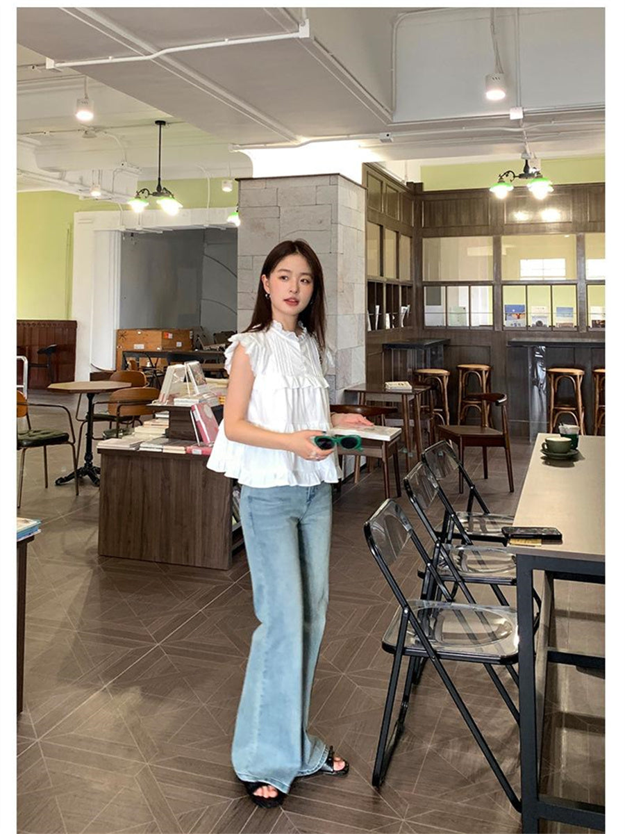 Liber Summer Women's Ruffles Flying Sleeve Blouse