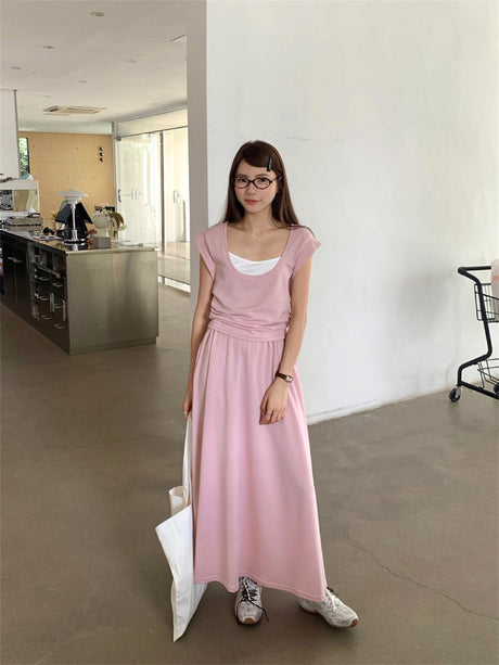 Liber Summer Women's Solid Color Two-Piece Set