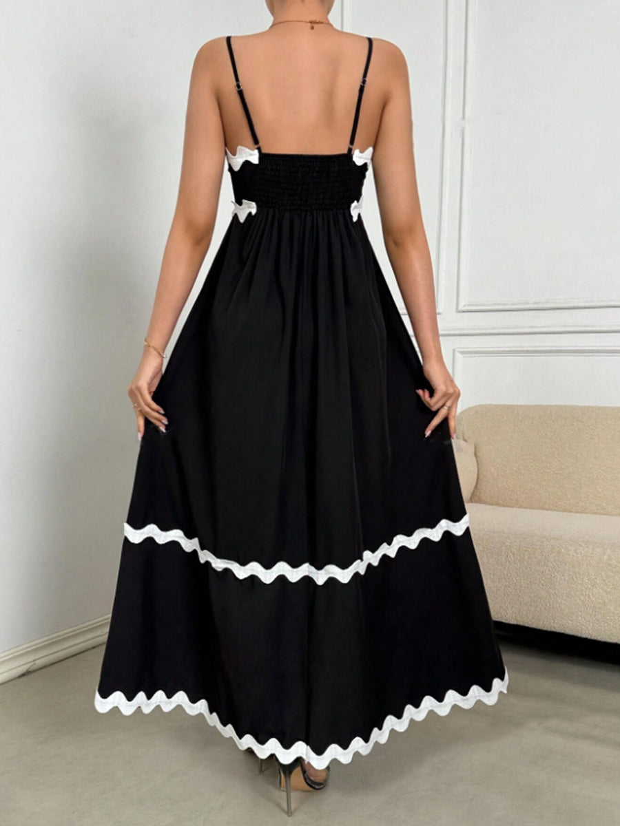 Liber Summer Women's Spliced Solid Contrast Lace Long Dress