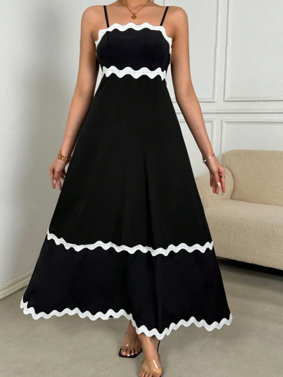Liber Summer Women's Spliced Solid Contrast Lace Long Dress