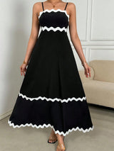 Liber Summer Women's Spliced Solid Contrast Lace Long Dress