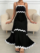 Liber Summer Women's Spliced Solid Contrast Lace Long Dress