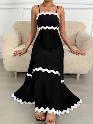 Liber Summer Women's Spliced Solid Contrast Lace Long Dress