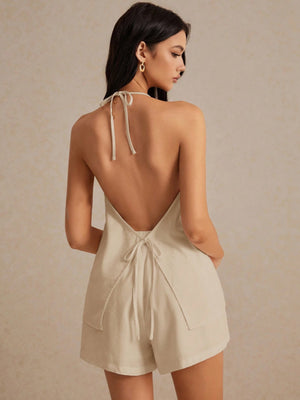 Liber Summer Women's Solid Color Lace-up Two-piece Set