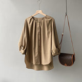 Liber Autumn Women's Solid Lantern Sleeve Shirt