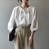 Liber Autumn Women's Solid Lantern Sleeve Shirt