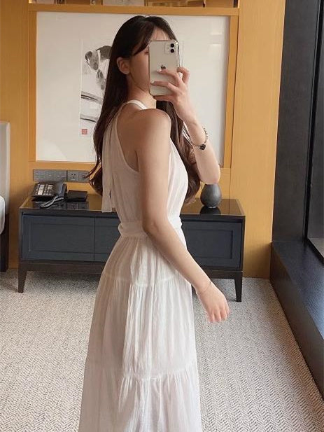 Liber Fall Women's Patchwork Halter Neck Long Dress