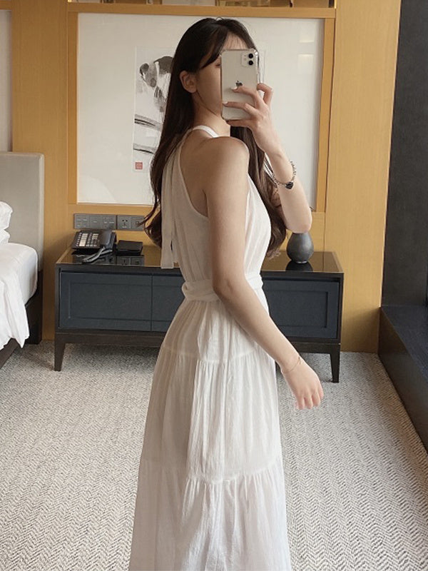 Liber Fall Women's Patchwork Halter Neck Long Dress