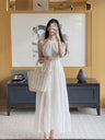 Liber Fall Women's Patchwork Halter Neck Long Dress