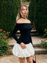 Liber Fall Women's Off Shoulder Patchwork Bubble Dress