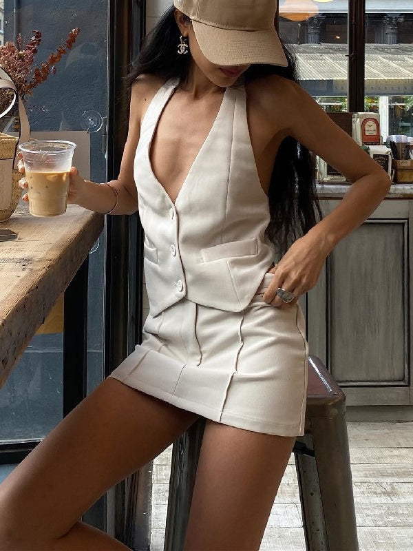 Liber Summer Women's Solid Color Two-Piece Set