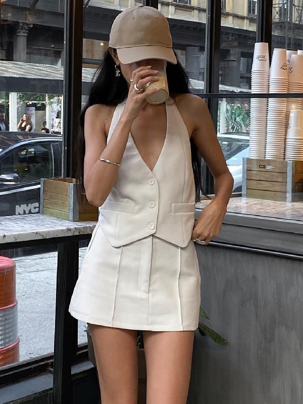 Liber Summer Women's Solid Color Two-Piece Set