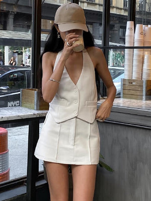 Liber Summer Women's Solid Color Two-Piece Set