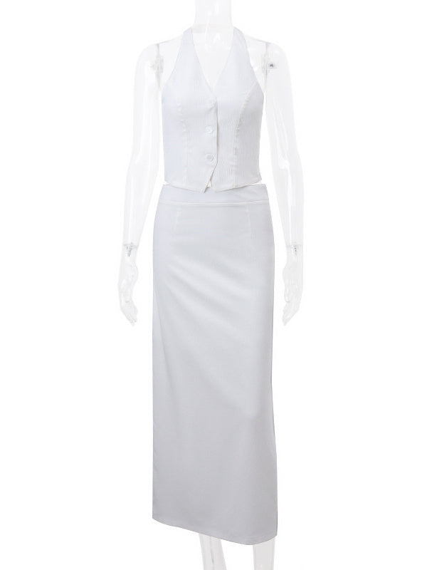 Liber Summer Women's Solid Color Two-Piece Set