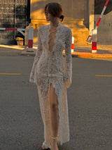 Liber Spring and Autumn Women's Lace Maxi Dress