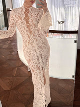 Liber Spring and Autumn Women's Lace Maxi Dress