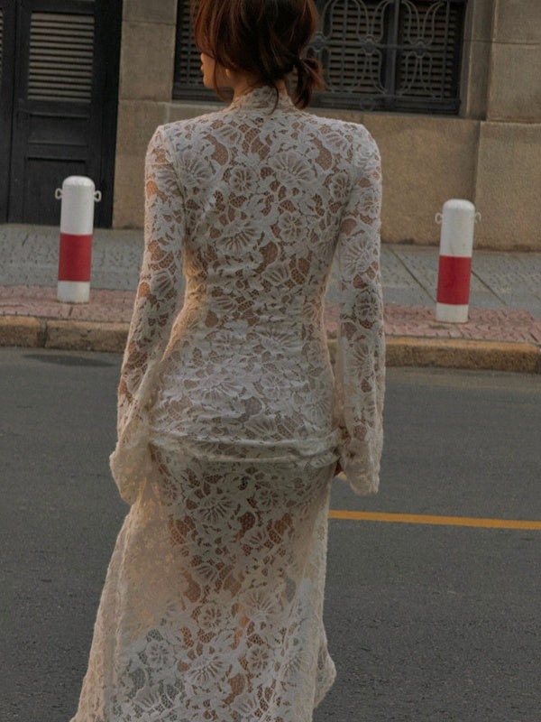 Liber Spring and Autumn Women's Lace Maxi Dress
