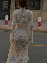 Liber Spring and Autumn Women's Lace Maxi Dress