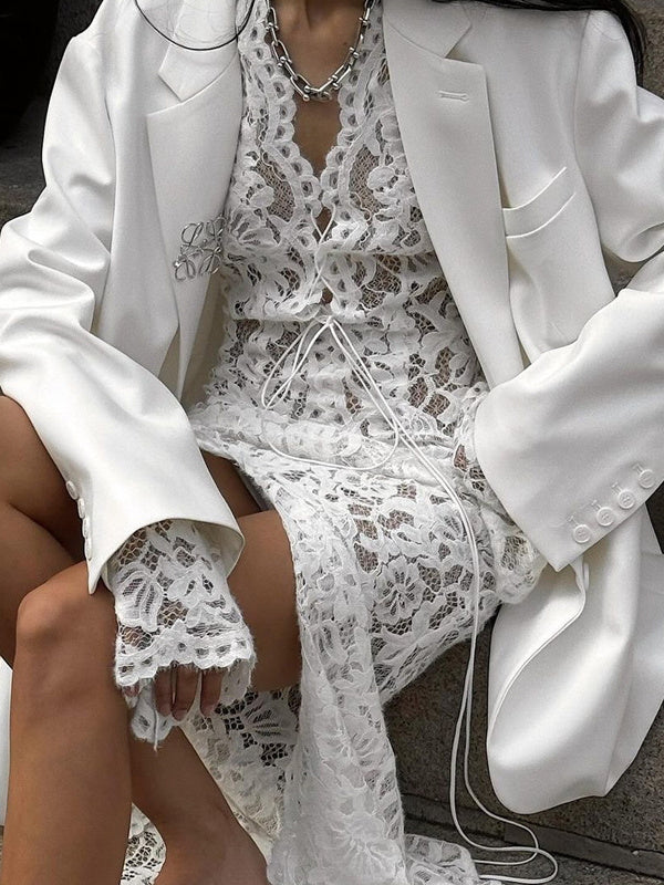 Liber Spring and Autumn Women's Lace Maxi Dress