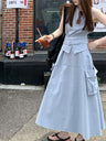 Liber Fall Women's Belt Sleeveless Two-Piece Set