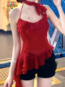 Liber Fall Women's Ruffled Halter Mesh Camisole
