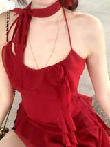 Liber Fall Women's Ruffled Halter Mesh Camisole