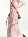 Liber Fall Women's Printed Mesh Slit Two-Piece Set