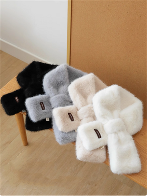 Liber Winter ACC Solid Color Faux Rabbit Fur All-match Cross Scarf