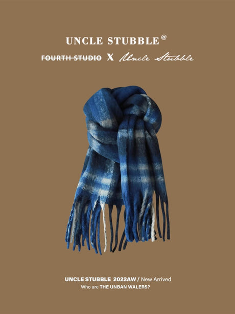 Liber Winter ACC Solid Color Warm Tassel Plaid Scarf