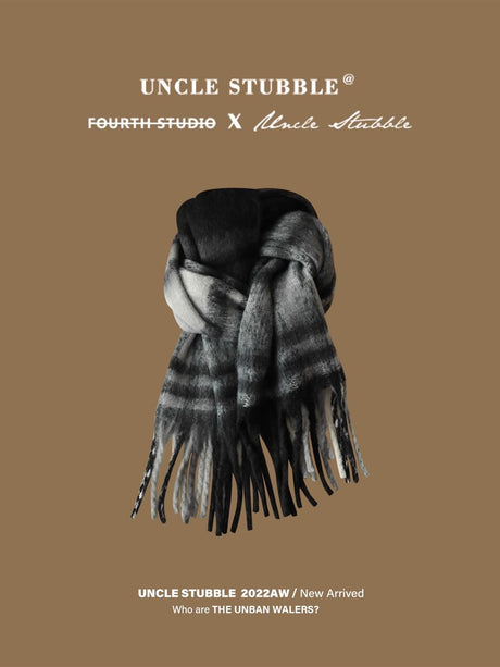 Liber Winter ACC Solid Color Warm Tassel Plaid Scarf