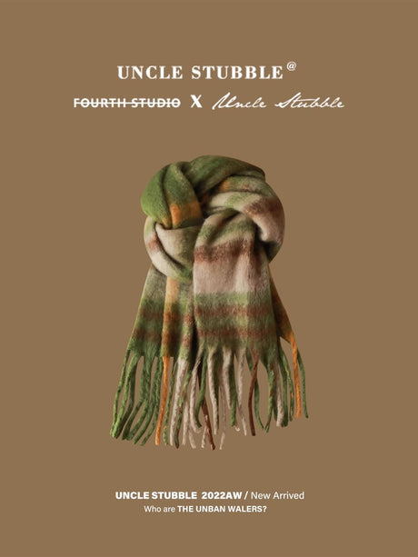 Liber Winter ACC Solid Color Warm Tassel Plaid Scarf