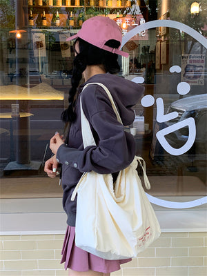 Liber ACC Large Capacity Embroidered Drawstring Solid Color Tote Bag