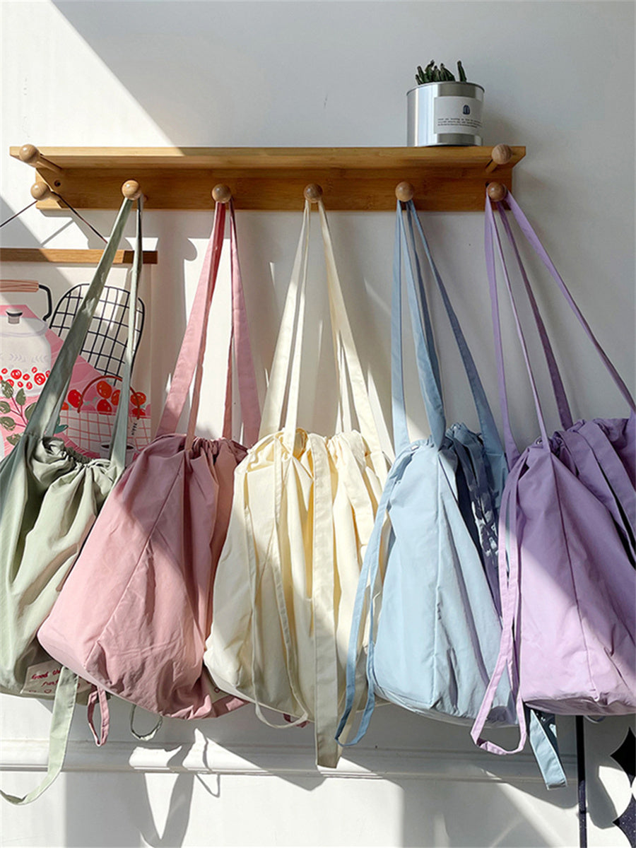 Liber ACC Large Capacity Embroidered Drawstring Solid Color Tote Bag