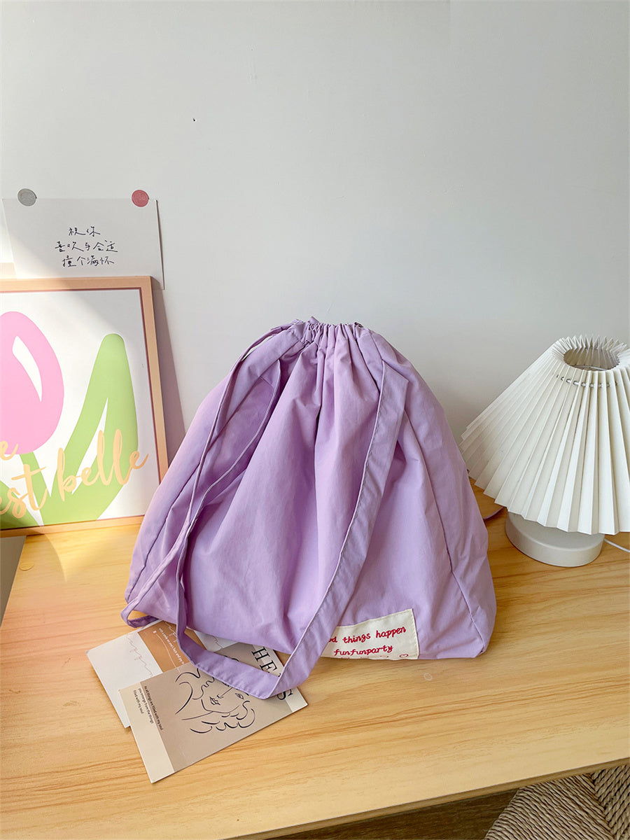 Liber ACC Large Capacity Embroidered Drawstring Solid Color Tote Bag