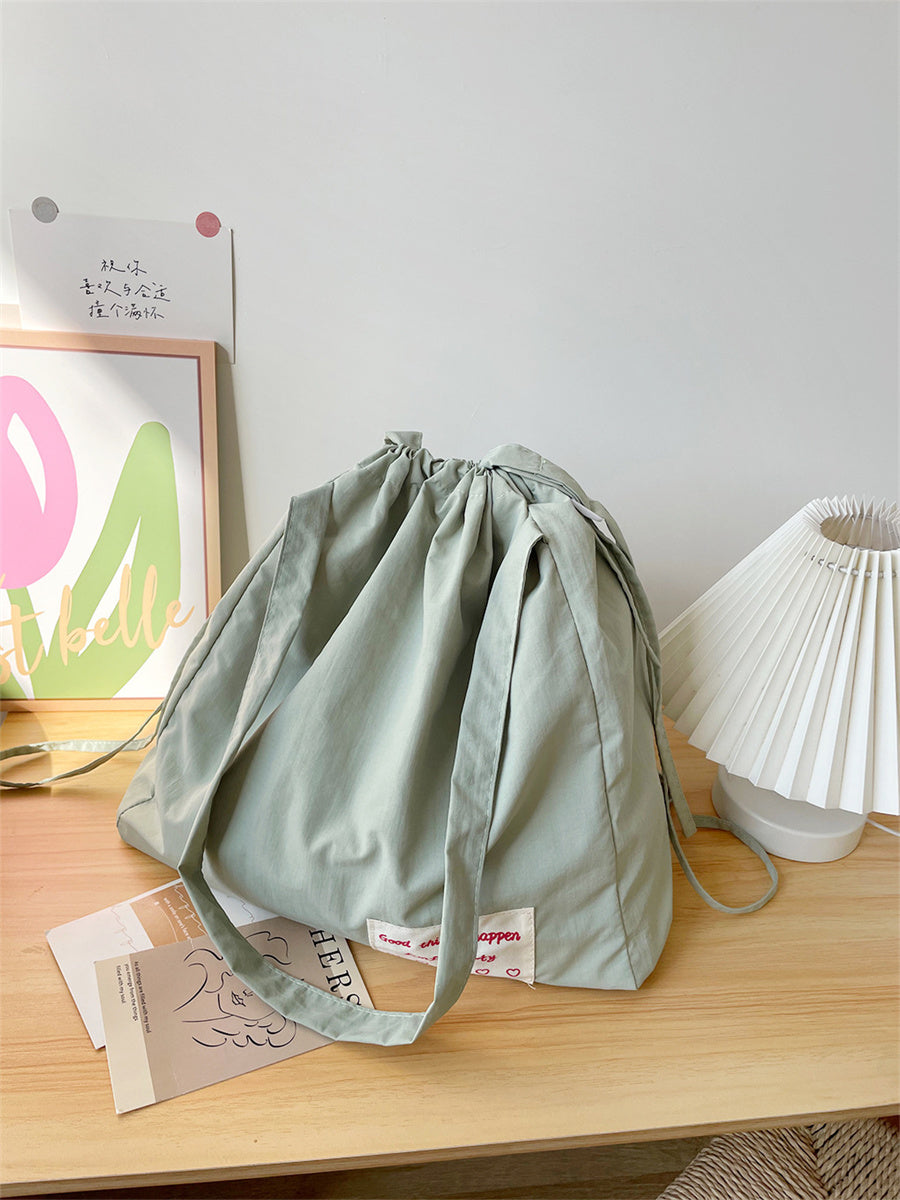 Liber ACC Large Capacity Embroidered Drawstring Solid Color Tote Bag