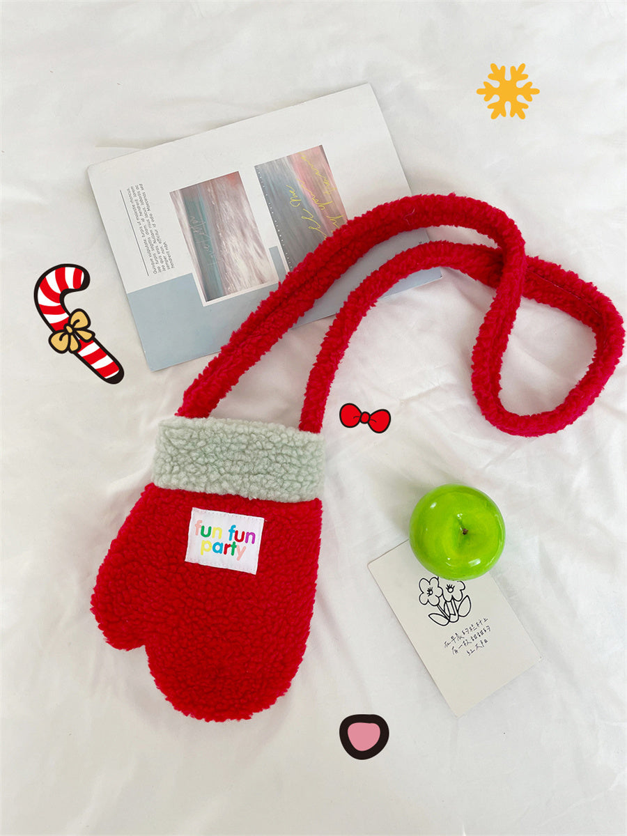 Liber ACC Lamb Fleece Material Christmas Cute Hand-shaped Design Shoulder Bag