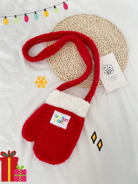 Liber ACC Lamb Fleece Material Christmas Cute Hand-shaped Design Shoulder Bag