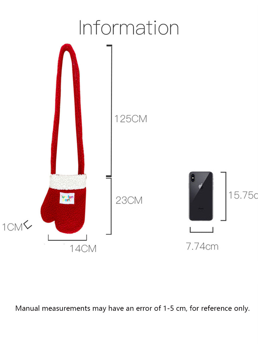 Liber ACC Lamb Fleece Material Christmas Cute Hand-shaped Design Shoulder Bag