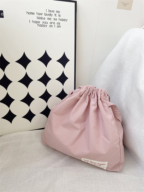 Liber ACC Large Capacity Embroidered Drawstring Solid Color Tote Bag