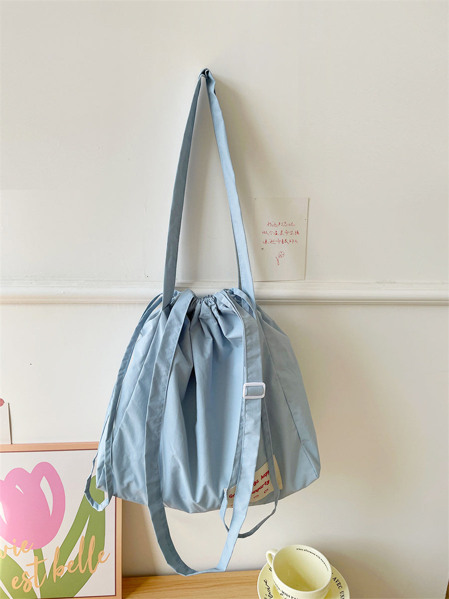 Liber ACC Large Capacity Embroidered Drawstring Solid Color Tote Bag