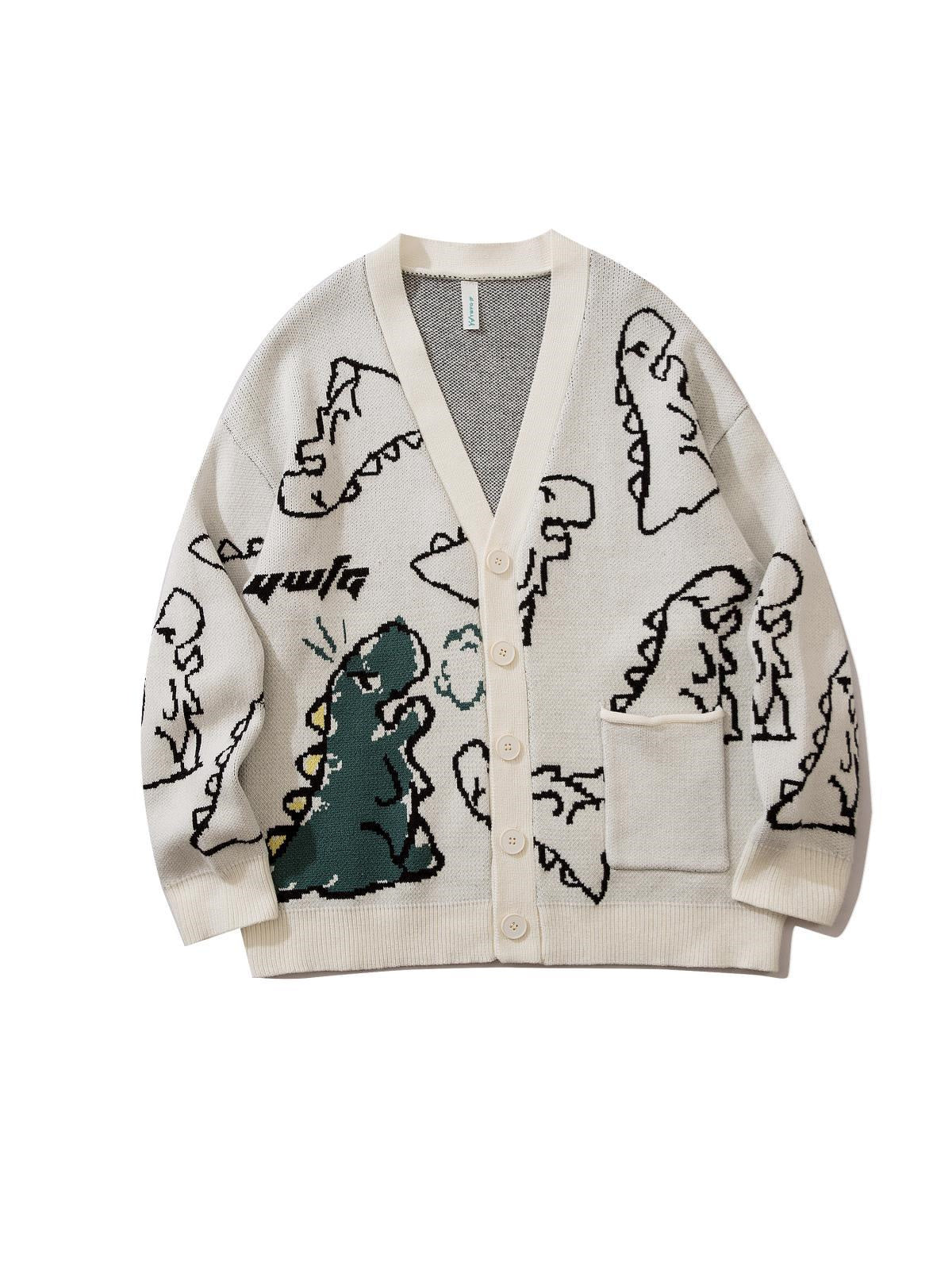 Liber Fall/Winter Men's Dinosaur Pattern Cardigan